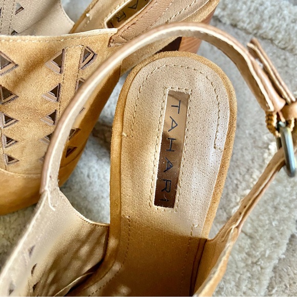 Tahari Marvel High Heel Slingback Camel Suede cutout Design Sandals US 5.5 - Picture 6 of 10